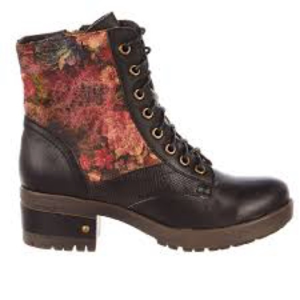 Women's Brown Lace-Up Ankle Boots with Floral Accent